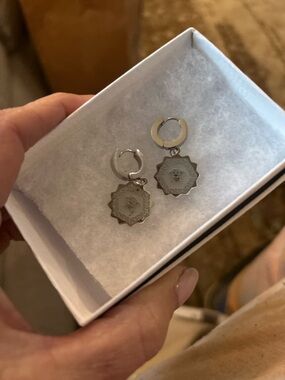 Silver-tone Medallion inspired Hoop Earrings with Lion Motif, NEW